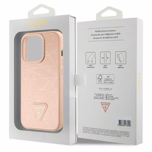 Guess Croco Triangle Metal Logo ümbris jaoks iPhone 15 Pro - roosa