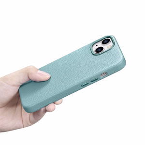 iCarer Litchi Premium nahkümbris iPhone 14 Magnetic Leather Case MagSafe rohelisega (WMI14220709-GN)