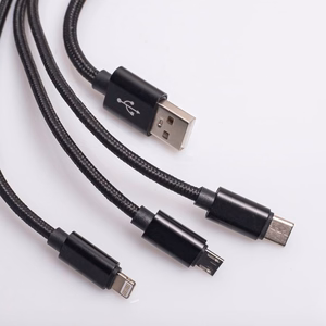 Maxlife 3in1 cable USB - Lightning + USB-C + microUSB 1,0 m 2,1A must nylon