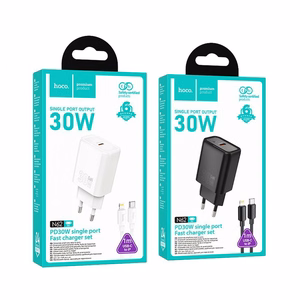 Phone Laadija Hoco USB C QC PD 30W + Kaabel USB C to Lightning N62 must