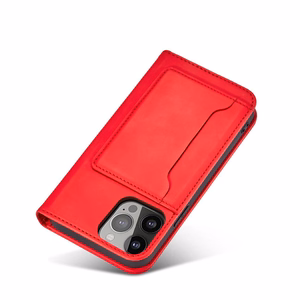 Magnetkaardi ümbris iPhone 14 Plus flip cover rahakoti statiiv punane