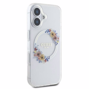 Guess IML Flowers Wreath MagSafe Ümbris jaoks iPhone 16 - Läbipaistev