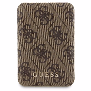 Guess 4G Metal Logo ümbris set jaoks iPhone 15 + 5000mAh MagSafe power bank - brown