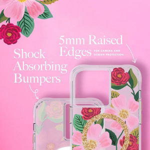 Rifle Paper Co. Rose Garden MagSafe ümbris kuldfooliumdetailidega iPhone 14 ja iPhone 13 mudelitele