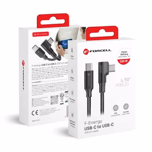 Cable USB C to USB C Forcell F-Energy QC4.0 PD 5A 100W Cafule 90° 2 m CC-1Deg black