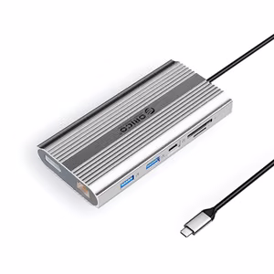Orico XDR 12in1 USB-C Docking Station USB-A USB-C 2x HDMI 4K 60Hz DisplayPort 4K 60Hz RJ45 Gigabit PD 100W SD and microSD Card Reader - Silver