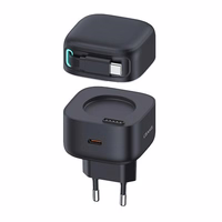 USAMS Võrgulaadija 1xUSB-C USB-C kerikaabliga PD+QC 35W Gan Fast Charging must XMF Series CC202TC01 (US-CC202)