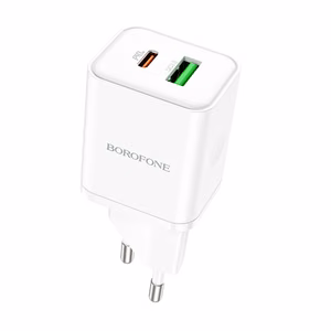 Borofone Wall Laadija BN7 - USB + Type C - QC 3.0 PD 20W valge