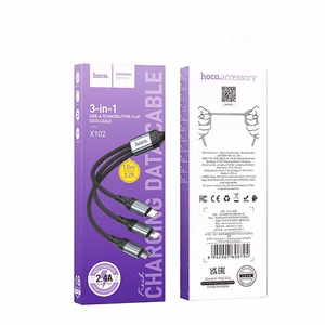 3in1 kaabel USB A Lightning / Micro USB / USB C Hoco 2,4A 1 m X102 must