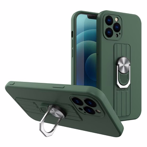 Ring Case silikoonist ümbris koos sõrmejäljega ja statiiviga Samsung Galaxy S21+ 5G (S21 Plus 5G) jaoks tumeroheline