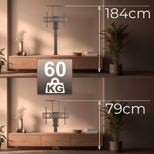 Maclean MC-866T nutikas mootoriga elektriline teleritõstuk, TUYA mobiilirakendus, põrandakinnitus, Alexa, Google Home, 37-80", 60 kg, kapile, VESA (EL pistik)