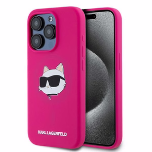 Силиконовый чехол Karl Lagerfeld Choupette Head MagSafe для iPhone 15 Pro Max - розовый