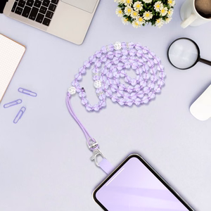 CRYSTAL DIAMOND Phone lanyard, Phone pendant / cord length 74cm (37cm in the loop) / on neck - lilla