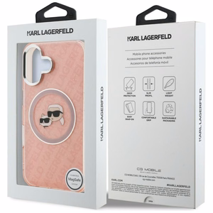 Karl Lagerfeld IML Glitter Karl & Choupette Heads Logo MagSafe iPhone 16 Case - Pink