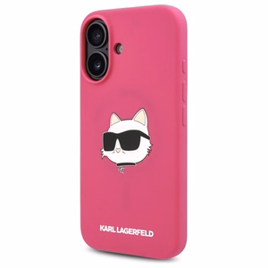 Karl Lagerfeld Silicone Choupette Head Print MagSafe iPhone 16 Ümbris - Fuchsia
