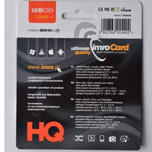 Карта памяти IMRO microSD 128GB 100MB/s class10 UHS 3 4K с адаптером SD