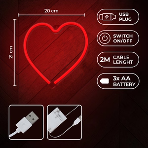 Neon LED Light HEART punane Bat + USB FLNE07 Forever Light