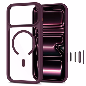 Tech-Protect MagOne CC MagSafe ümbris 2 karastatud klaasiga mudelitele iPhone 18 Pro Max / 17 Pro Max, läbipaistev bordo