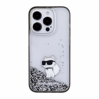 Karl Lagerfeld Liquid Glitter Choupette ümbris jaoks iPhone 15 Pro Max - läbipaistev