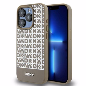 DKNY Leather Printed Pattern Metal Logo MagSafe Ümbris jaoks iPhone 15 Pro Max - Brown