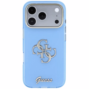 Guess IML 4G Script Metal ümbris seadmele iPhone 18 Pro Max / 17 Pro Max – helesinine
