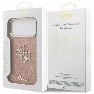 Guess Fixed Glitter Big 4G Metal Raamiga Ümbris jaoks iPhone 17 Pro Max - Roosa