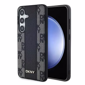 DKNY Leather Checkered Mono Pattern MagSafe ümbris jaoks Samsung Galaxy S24 - must