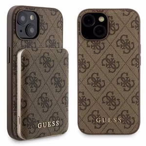 Guess 4G Metal Logo ümbris set jaoks iPhone 15 + 5000mAh MagSafe power bank - brown