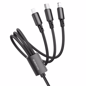 Must Borofone BX72 3-in-1 USB–USB-C / Micro-USB / Lightning kaabel, 2 A, 1 m