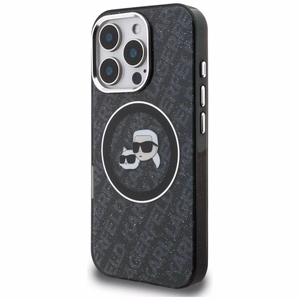 Karl Lagerfeld IML Glitter Karl & Choupette Heads Logo MagSafe чехол iPhone 16 Pro - черный