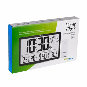 Eriti suur LCD-seinakell GreenBlue GB218 ilmajaama, temperatuuri- ja kuupäevanäiduga