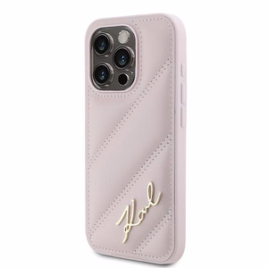 Karl Lagerfeld Diagonal Quilted Script ümbris jaoks iPhone 15 Pro - roosa