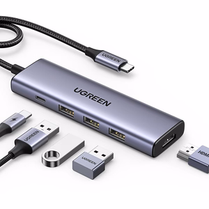 Ugreen CM511 15597 5in1 jaotur USB-C - USB-C PD / HDMI / 3x USB-A 3.0 - hall