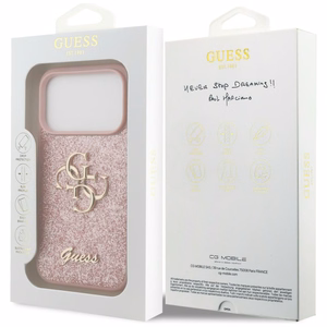 Guess PU Fixed Glitter 4G Metal Logo ümbris Apple iPhone 18 Pro telefonile, roosa
