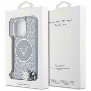 Guess HC IML Leopard Triangle Cord Strap MagSafe Ümbris jaoks iPhone 16 Pro - must
