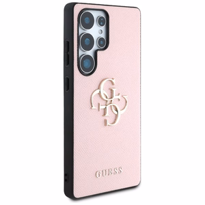 Guess Grained Big 4G Logo Small Classic Logo Ümbris jaoks Samsung Galaxy S25 Ultra roosa
