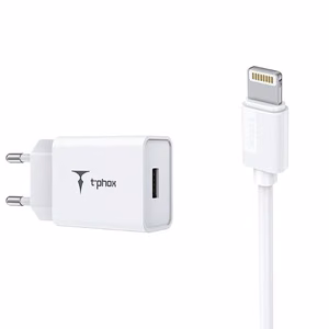 СЕТЕВОЕ ЗАРЯДНОЕ УСТРОЙСТВО T-PHOX MINI-EU LIGHTNING БЕЛОЕ 1.2M 2.4A