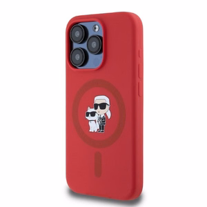 Karl Lagerfeld Silicone Karl&Choupette Heads Ring MagSafe Ümbris jaoks iPhone 15 Pro - Punane