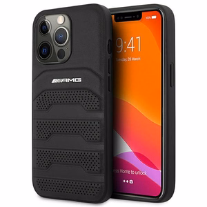 AMG AMHCP14XGSEBK Leather Debossed Lines ümbris seadmele iPhone 14 Pro Max 6.7", must