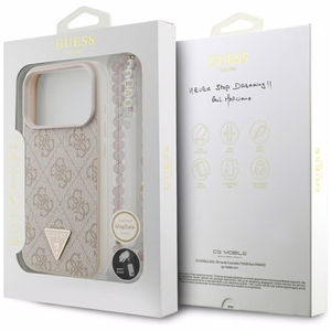 Чехол Guess 4G Strap Triangle Logo MagSafe для iPhone 17 Pro розовый