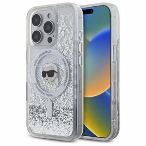 Karl Lagerfeld Liquid Glitter Karl Head Magsafe Ümbris jaoks iPhone 16 Pro - Clear