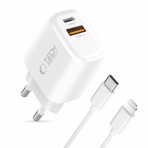 Tech-Protect NCA30 PD 30W QC3.0 USB-A / USB-C Wall Laadija + USB-C / Lightning Kaabel 100cm - valge