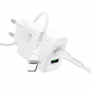 Charger Hoco N71 30W GaN USB-C/USB-A + USB-C to Lightning cable 1.0m white