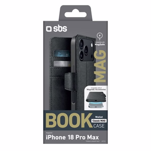 SBS Wallet Classic Mag ümbris mudelile iPhone 18 Pro Max, rahakoti ja alusega, ühildub MagSafe'iga – must