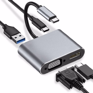 USB Type-C хаб 4-в-1 USB 3.0 + PD 100W + HDMI 4k30Hz + VGA FullHD