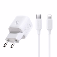 Joyroom JR-TG7 33W USB-A + USB-C seinalaadija 30W USB-C - Lightning 1m kaabliga - valge