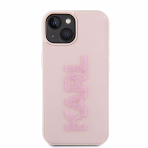 Karl Lagerfeld 3D Rubber Glitter Logo ümbris jaoks iPhone 15 - roosa