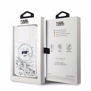 Чехол Karl Lagerfeld Liquid Glitter Choupette Head MagSafe для iPhone 13 Pro / 13 - прозрачный