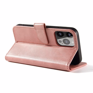 Magnet Case ümbris iPhone 14 Pro Max flip cover rahakott statiiv roosa