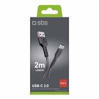 SBS TECABLETC220K USB-A - USB-C Kaabel 2 m - must